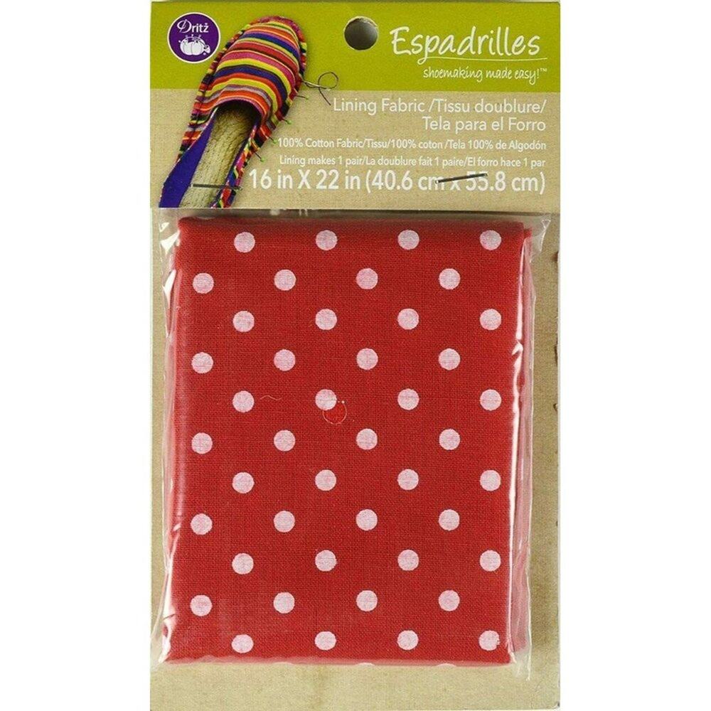 Dritz Espadrilles Lining Fabric, 16" x 22", Red/White Polka Dots #50067